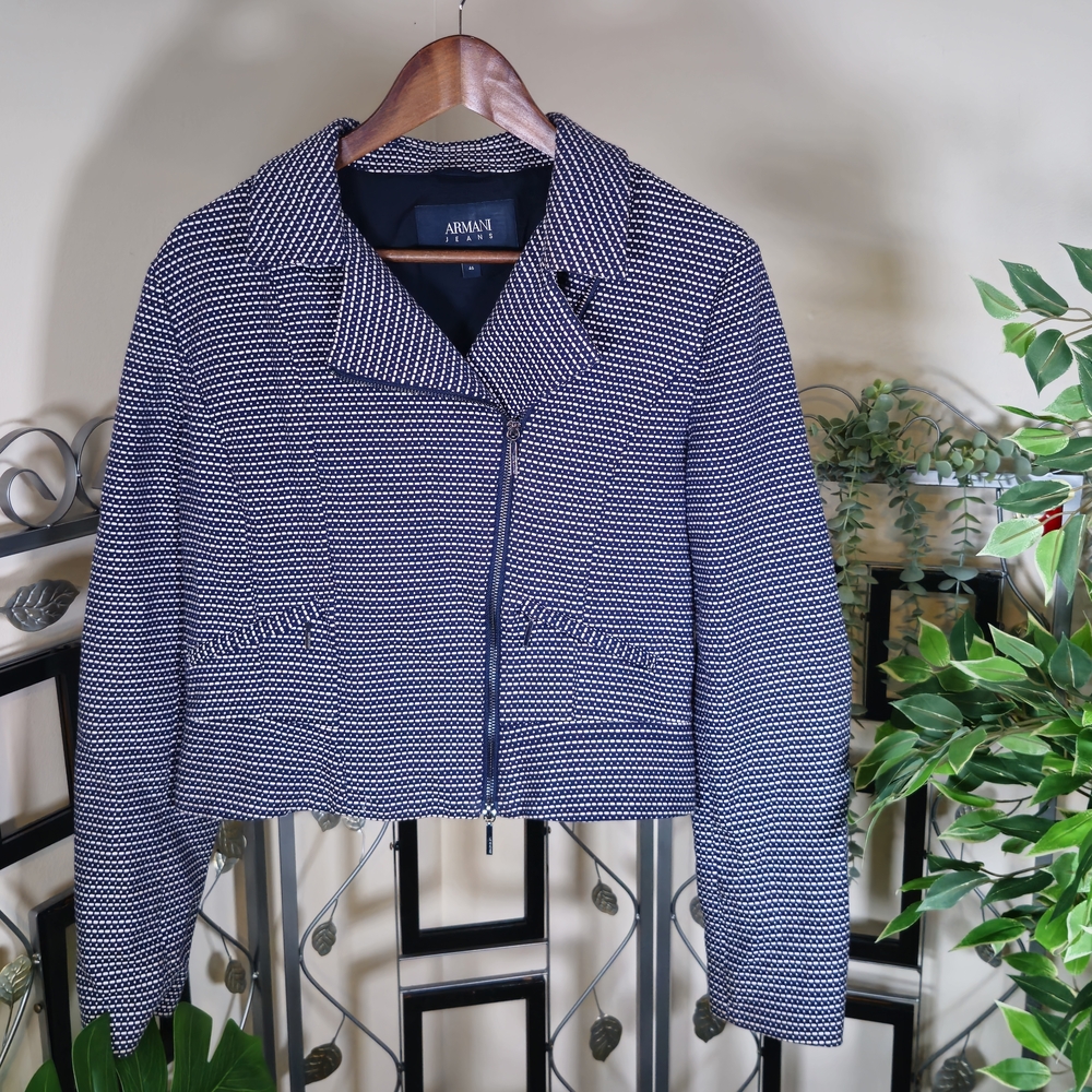 Armani Jeans Black and White Blazer with Structured Design